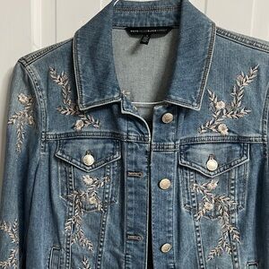 White House Black Market Floral Embroidered Jean Jacket